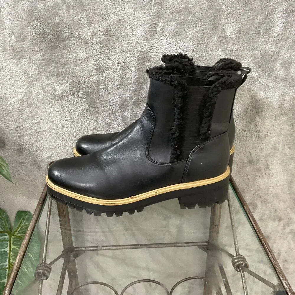 Marc Fisher Black Ink faux Leather/fur Chelsea Platform Boot women’s Size11 Blk